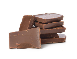 Broken chocolate bar on a white background