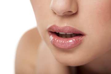 Fototapeta premium beautiful woman lips with lip gloss