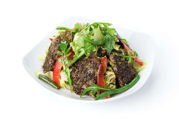 Restaurant food isolated - fried beef salad