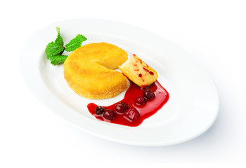 Restaurant food isolated - breaded camembert with cranberry sauc