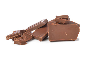 Broken chocolate bar on a white background