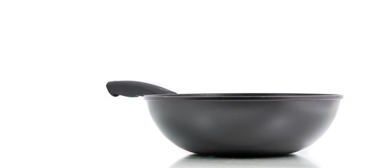 Closeup black frying pan isolated