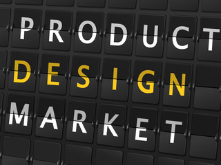 product design market words on airport board
