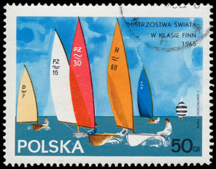 Stamp printed in Poland sailboat
