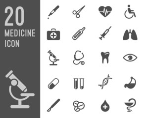 Flat health care and medical research icon set.