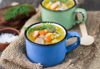 chicken soup with barley and vegetables