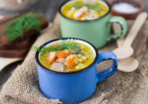 chicken soup with barley and vegetables