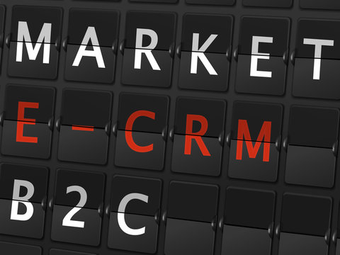 market E-CRM B2C words on airport board