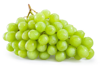 Green grape with drops isolated on white background