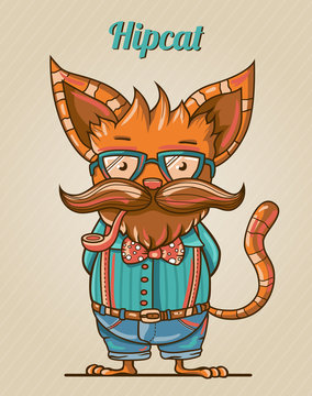 Illustration of cartoon hipster style cat