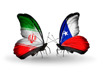 Two butterflies with flags Iran and Chile