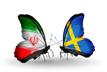 Two butterflies with flags Iran and Sweden