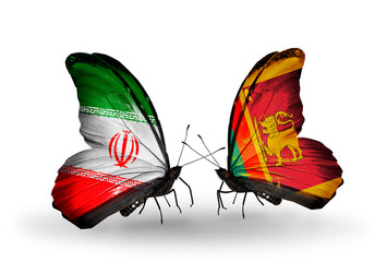 Two butterflies with flags Iran and Sri Lanka