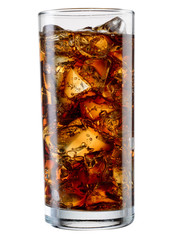 Glass of cola with ice cubes isolated on white. With clipping pa