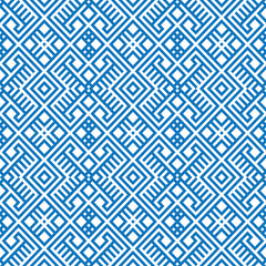 Geometric seamless ethnic pattern background in blue colors