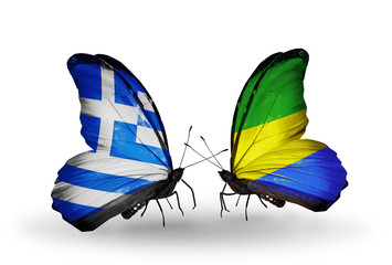 Two butterflies with flags Greece and Gabon