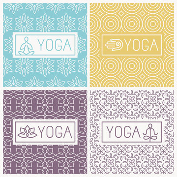 Vector yoga icons and line badges