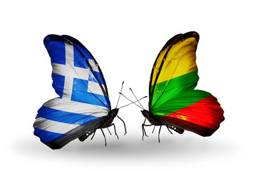 Two butterflies with flags Greece and Lithuania