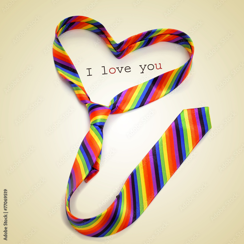 Sticker a rainbow necktie forming a heart and the text i love you, with