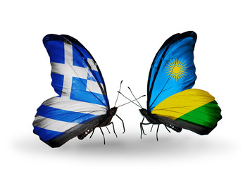 Two butterflies with flags Greece and Rwanda