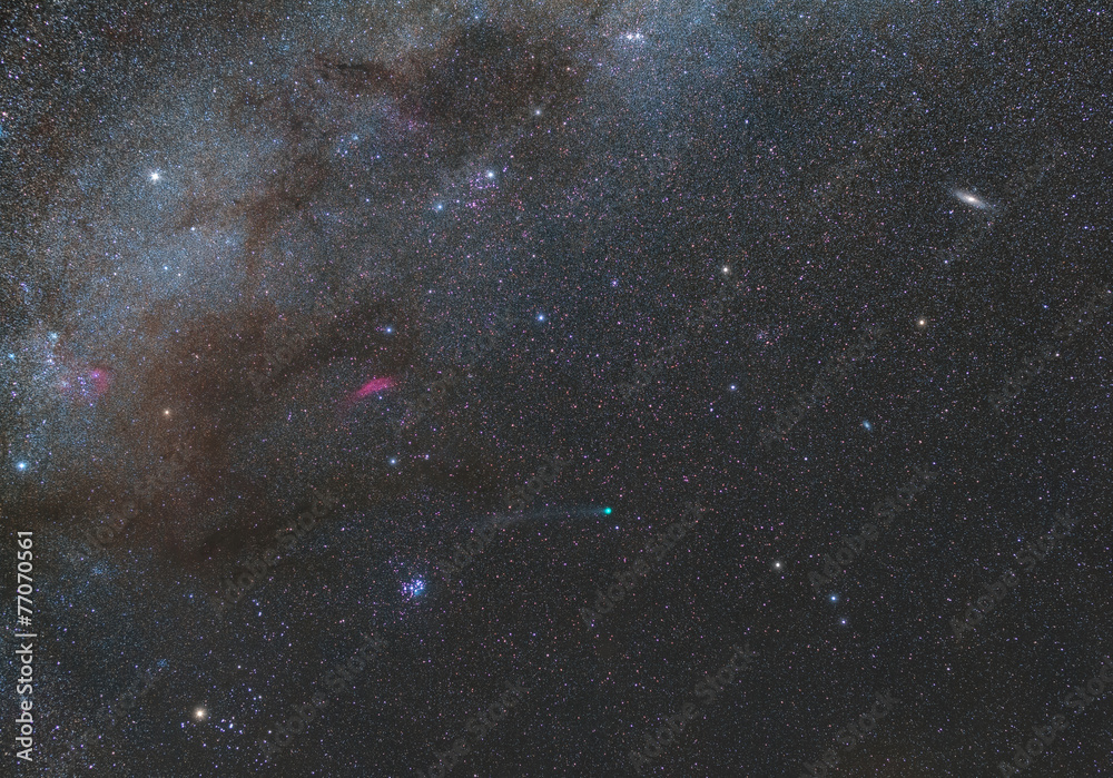 Wall mural conjunction of comet c/2014 q2 and star cluster m45