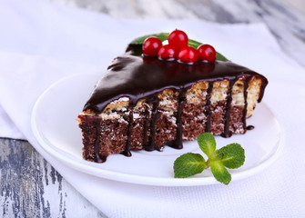 Chocolate cake on wooden table