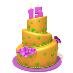 Birthday cake with number fifteen