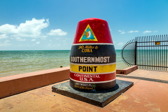 The Key West, Florida Buoy sign marking the southernmost point o