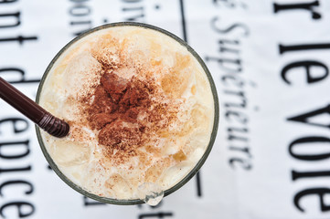 Ice cappuccino coffee with whipped cream