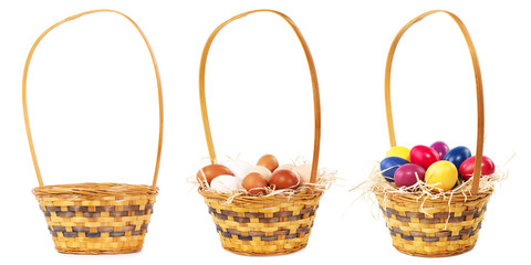 Fototapeta na wymiar Basket with and without Easter eggs