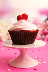 Delicious cupcake for Valentine Day close-up