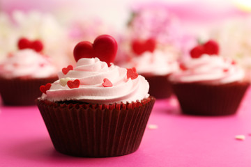 Delicious cupcake for Valentine Day close-up