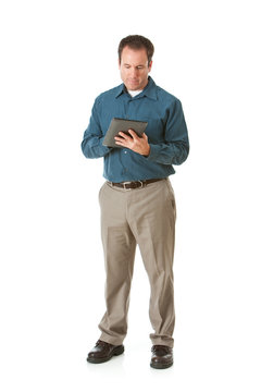 Doctor: Standing Man Uses Digital Tablet