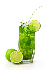 Fototapeta na wymiar splashing cocktail with mint and lime