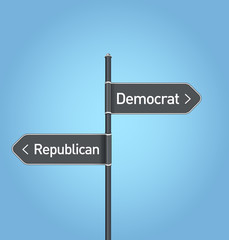 Democratic vs republican choice road sign