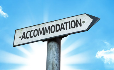 Accommodation sign with a beautiful day