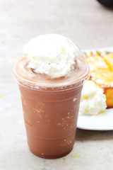 ice chocolate and toast topped with honey