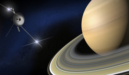 Saturno e sonda voyager, spazio