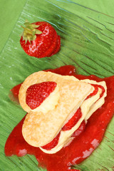 Heart shaped strawberry and custard millefeuille
