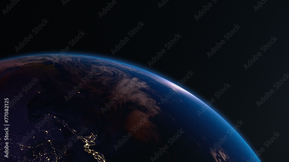 Wall mural earth view from space with night city lights. asia. 4k.