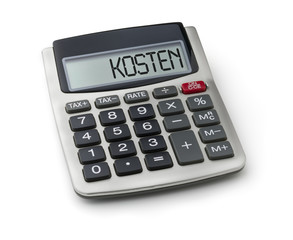 Taschenrechner mit dem Wort Kosten im Display