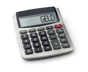 Taschenrechner mit dem Wort Geld im Display
