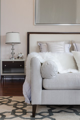 luxury grey sofa on carpet in luxury bedroom