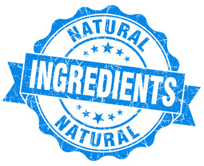 natural ingredients blue grunge seal isolated on white