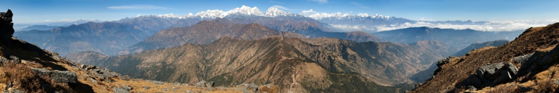 Panoramic view of himalayas range from Pikey peak