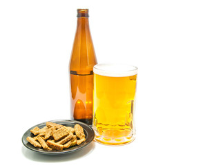 crackers and bottle of beer