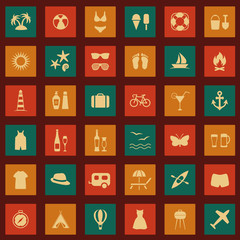 vector set beach icons, summer sea symbol,