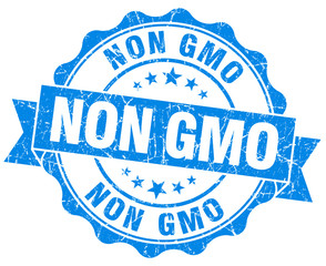 non gmo blue grunge seal isolated on white