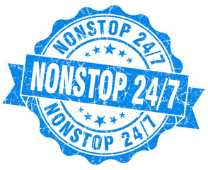 nonstop 24 7 blue grunge seal isolated on white