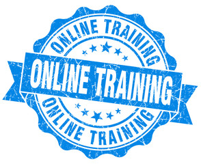Obraz premium online training blue grunge seal isolated on white